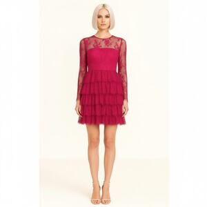 Monique Lhuillier Tiered Floral Lace Dress Excellent Pre-Loved Condition 4
